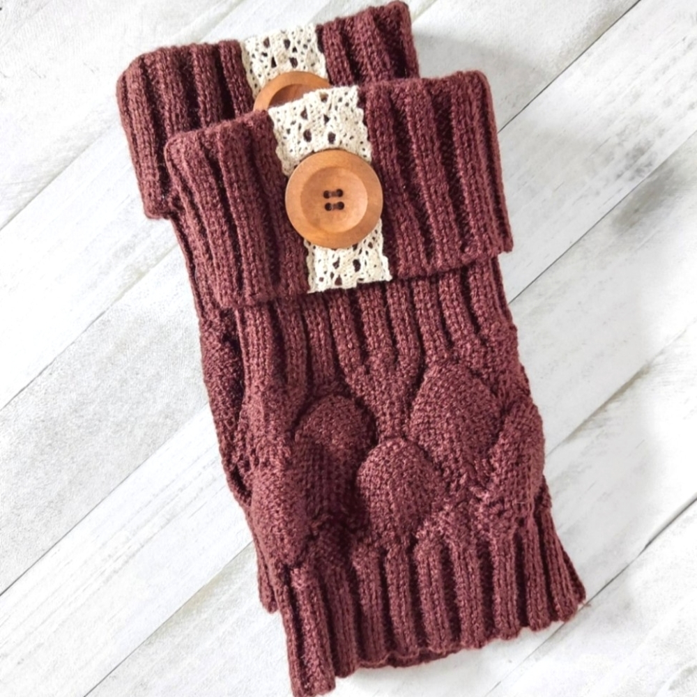 Knit Lace & Button Boot Toppers - Chocolate